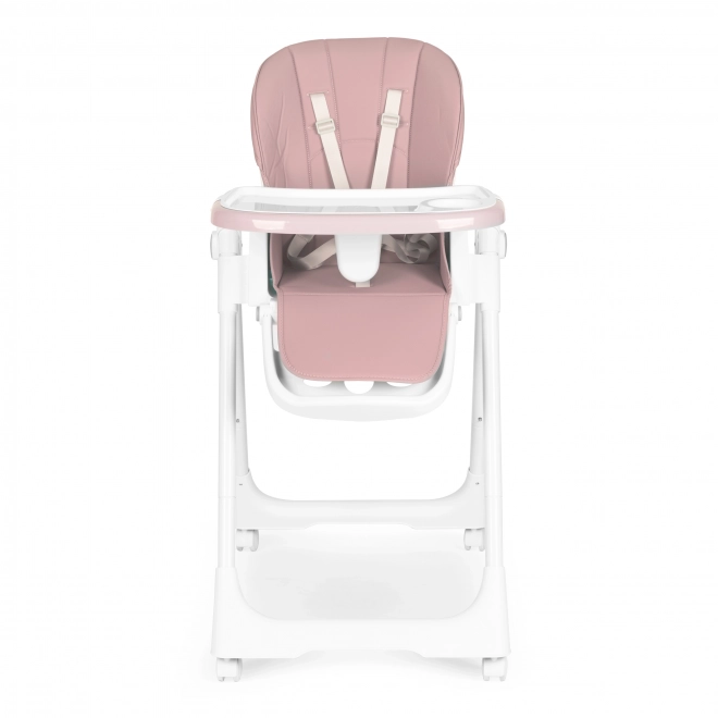 Hoge stoel, voedingsstoel, verstelbare hoogte, riemen van ecologisch leer, dubbele tray roze