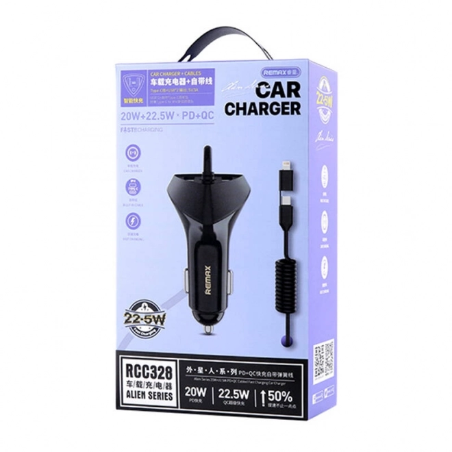 Autolader Remax met snel opladen 20W + 22,5W PD+QC