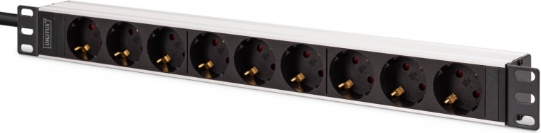 Rack 1U uitvoering met 9 SCHUKO-stopcontacten
