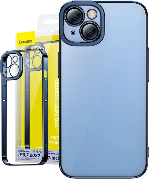 Transparante hoes met glas voor iPhone 14 Plus - Baseus Glitter blauw