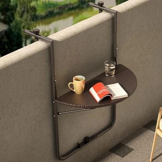 Opvouwbare balkon tafel bevestigd aan de railing, bruin