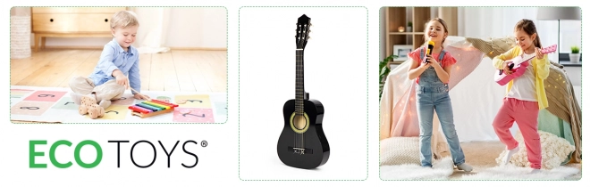 Grote houten gitaar voor kinderen met 6 snaren ECOTOYS – Zwart