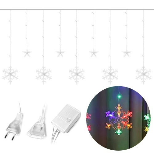 Kerst LED-verlichting sneeuwvlokken en sterren gordijn 138LED