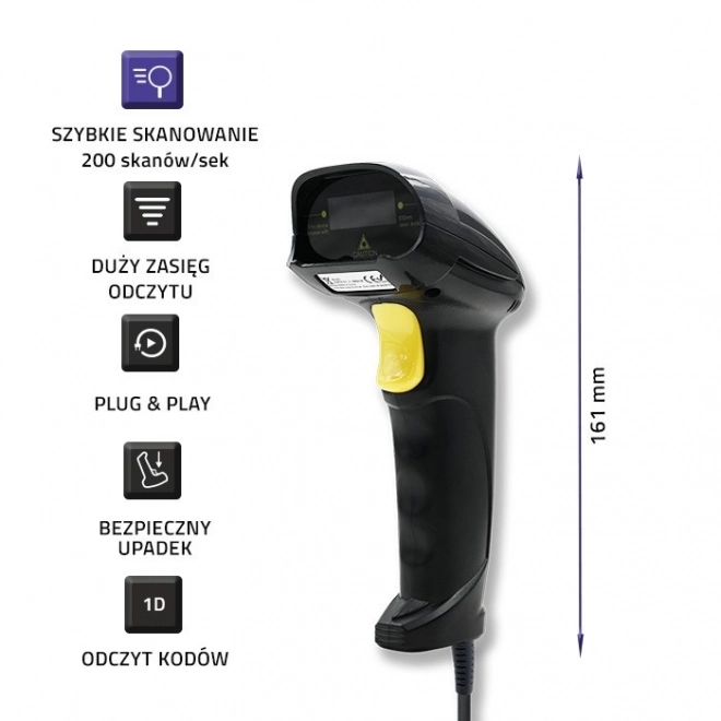 Laser Barcode Scanner 1D USB Zwart
