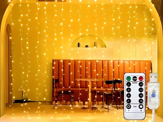 Kerstlichtgordijn 300 LED warm wit USB