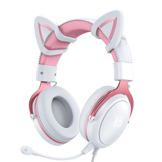Gaming koptelefoon Onikuma X10 wit en roze met kattenoren