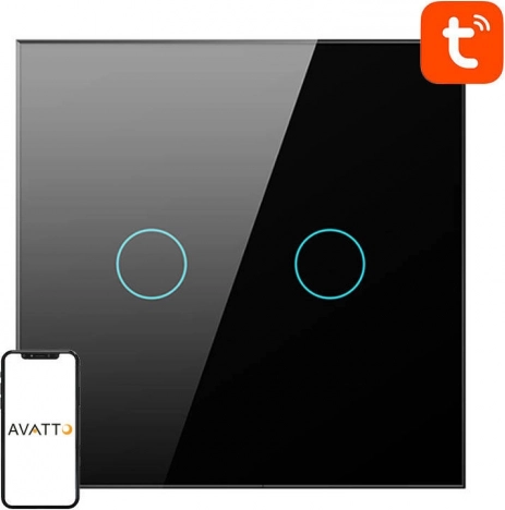 Slimme WiFi-schakelaar Avatto TS02-EU-B2 2-weg TUYA (zwart)