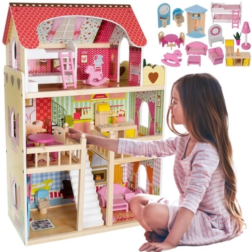 Houten poppenhuis met meubels 90 cm
