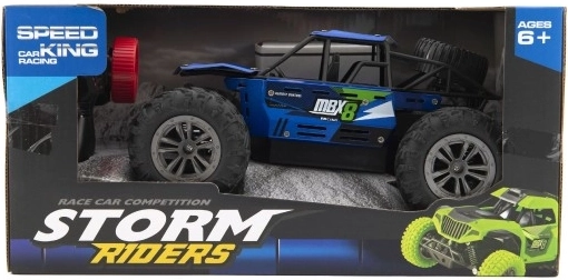 Auto RC buggy terrein blauw 22cm plastic 2,4GHz op batterijen + oplaadpakket in doos 32x16x18cm