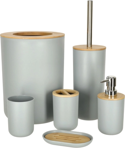 Badkamerset met accessoires, 6-delig – Grijs