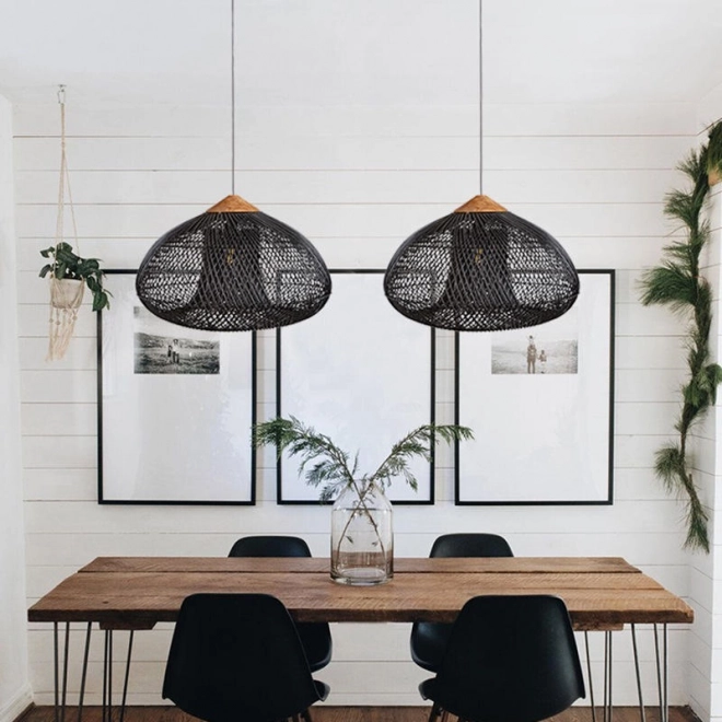Plafond hanglamp van natuurlijke rotan - 40 cm - zwart