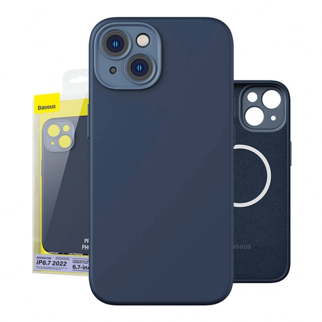 Magnetische hoes en set gehard glas voor iPhone 14 Plus - Baseus Liquid Silica blauw