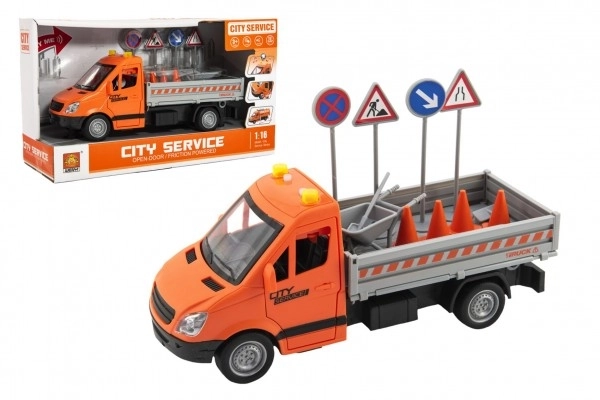 Auto wegonderhoud plastic 25cm met traagheidsmotor op batterijen met geluid en licht in doos 32x19x12cm