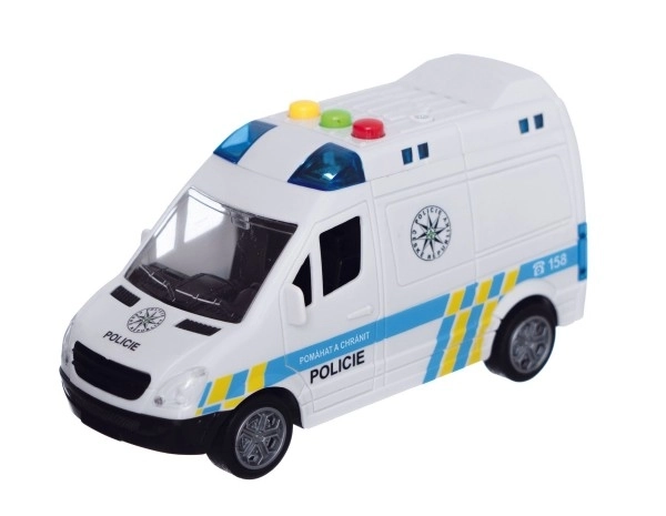 Auto politie bestelwagen kunststof 15cm op traagstart met batterijen, met geluid en licht in doos 19x13x9cm