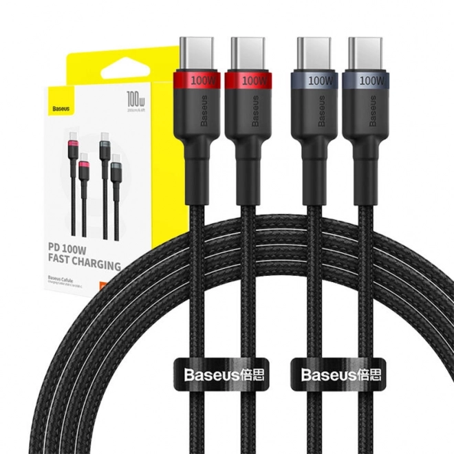 Kabel Baseus Cafule USB-C naar USB-C 100W,2m, 2st (rood-zwart, grijs-zwart).