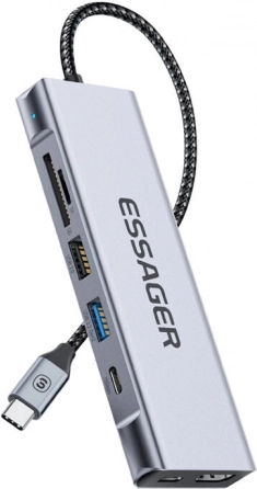 Essager dockingstation grijs met HDMI en 2x USB-A