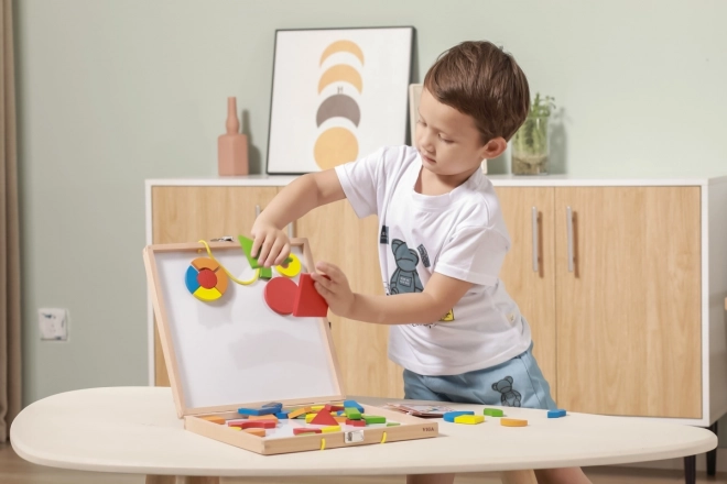 Houten magnetische speelgoedset in een koffertje