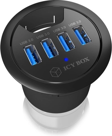 Bureau USB-hub ICY BOX voor doorvoergat 60 mm, 4× USB 3.0