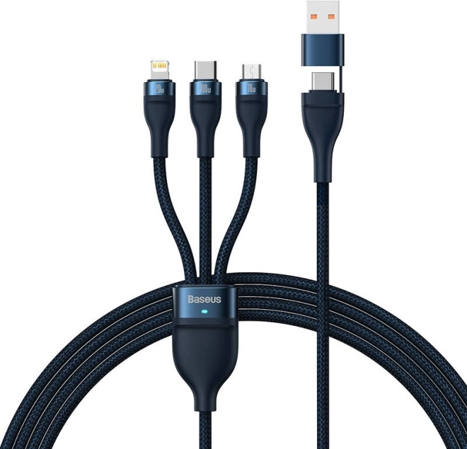 oplaadkabel 3-in-1 baseus flash series, usb‑c + micro usb + lightning, 100 w, 1,2 m, blauw