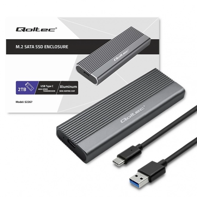 Aluminium behuizing voor schijf M.2 SSD SATA NGFF USB-C 2TB Grijs