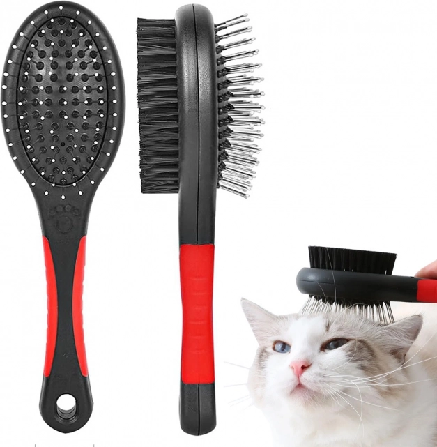 Dubbelzijdige vachtborstel voor honden en katten met massagepuntjes