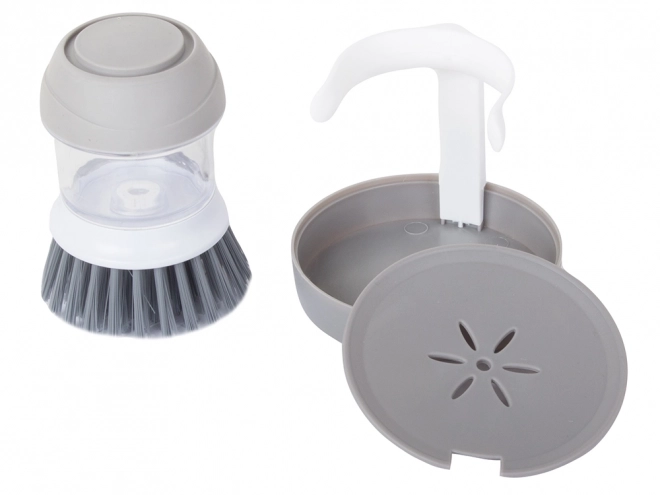 Vloeistofdispenser voor keukensponzen om te schrobben en af te wassen met staander – grijs