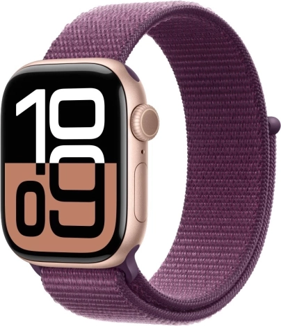 Watch Series 10 GPS, roségoud 42mm aluminium kast met pruimgrijze sportband