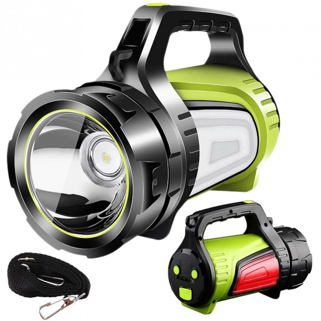 Oplaadbare LED-zaklamp met powerbank onder de tent