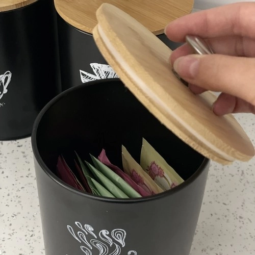 zwarte keukenblikken met bamboe deksels - 4 stuks Ruhhy