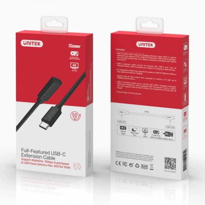 USB-C verlengkabel 3.1 Gen 2 met 4K en PD 100W 0,5m
