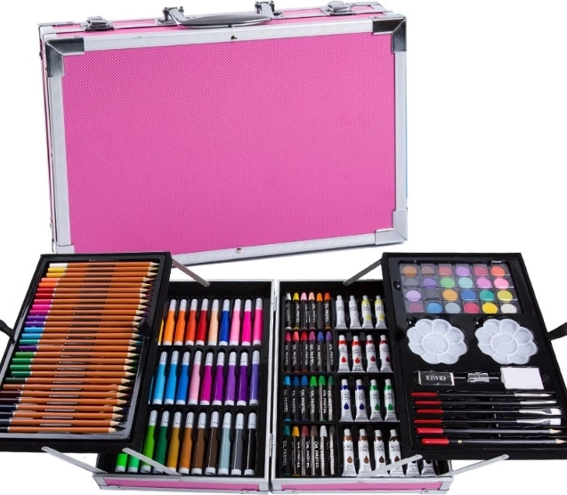 Set beeldende kunstbenodigdheden in koffer, 145 delig – Roze