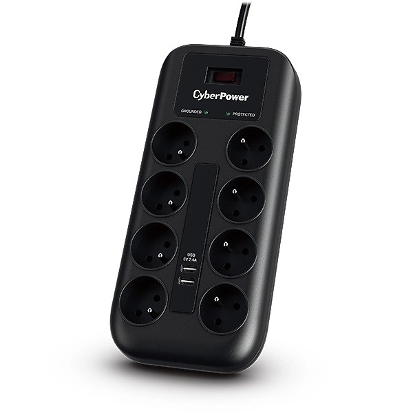 Overspanningsbeveiliging CyberPower met 8 stopcontacten en 2 USB-poorten