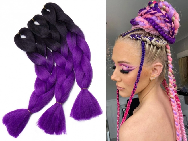 Synthetisch haar in paarse ombre voor vlechten