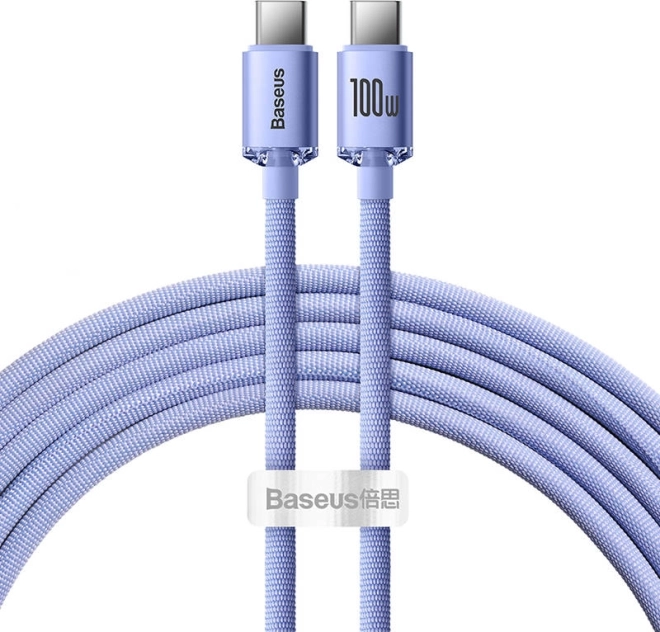 Baseus Crystal Shine USB‑C naar USB‑C kabel 100 W, 2 m, paars