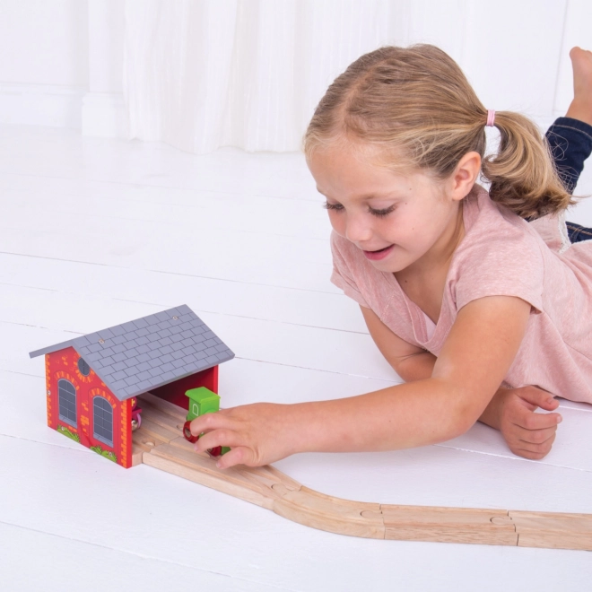 Houten depot voor twee treinstellen Bigjigs Rail