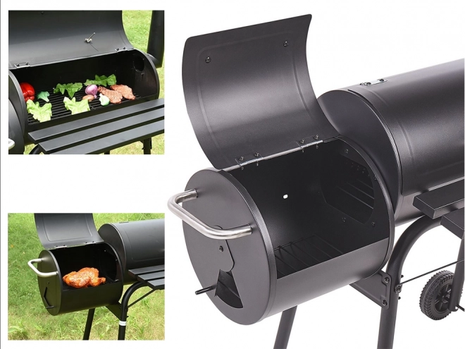 Tuinbarbecue op houtskool met rookoven en wielen