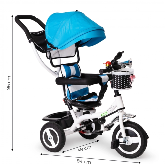 Driewieler, wielwagen, draaibaar blauw dak