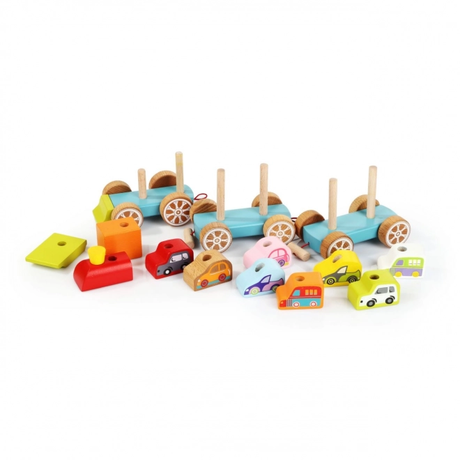 Trein met auto's houten puzzel