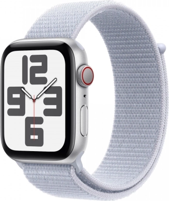 Slimme horloge Apple Watch SE GPS + Cellular 44 mm zilver met blauwe sportband