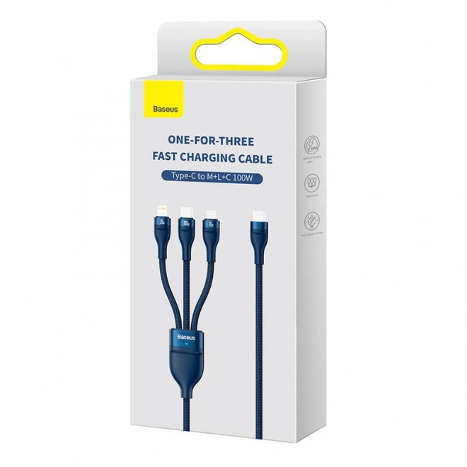 Baseus-snelladerkabel met 3 connectoren: USB-C, Lightning en Micro USB, 100W