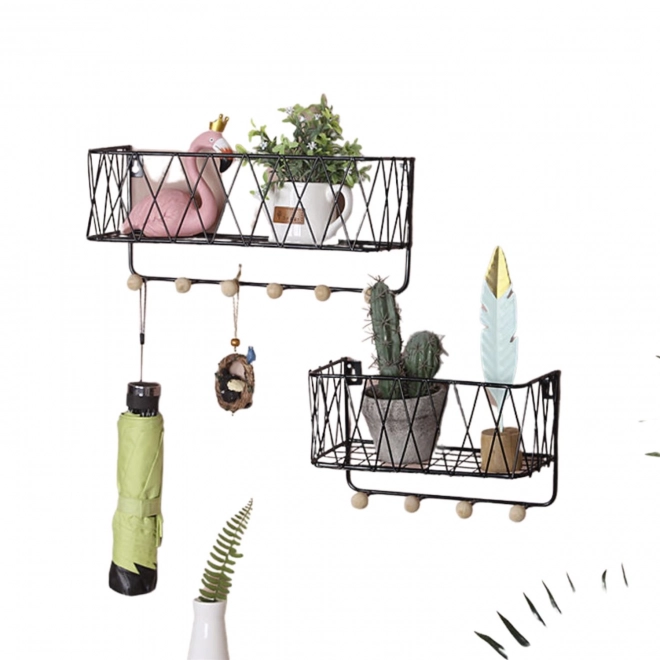 Hangende plank met haken, LOFT stijl, zwart, 25,5 cm