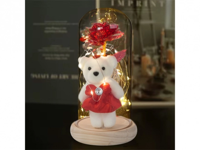 Eeuwige roos met teddybeer in glazen doos