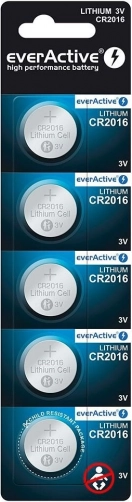 EverActive CR2016 lithium knoopcelbatterijen, blister 5 stuks