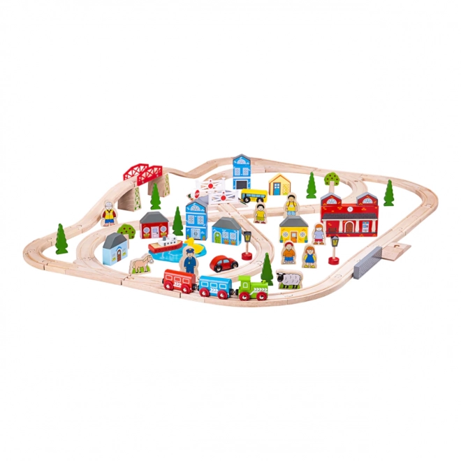 Bigjigs Rail Houten Treinset stad en dorp 101 stukken