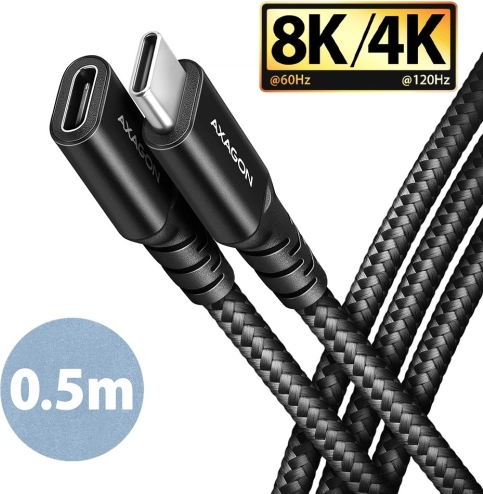 AXAGON USB‑C naar USB‑C verlengkabel 0,5 m, 20 Gbps, 240 W, gevlochten, zwart