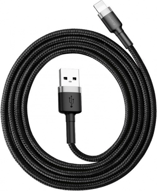 Oplaad- en datakabel Lightning USB 1 m 2,4 A Baseus Cafule grijs-zwart