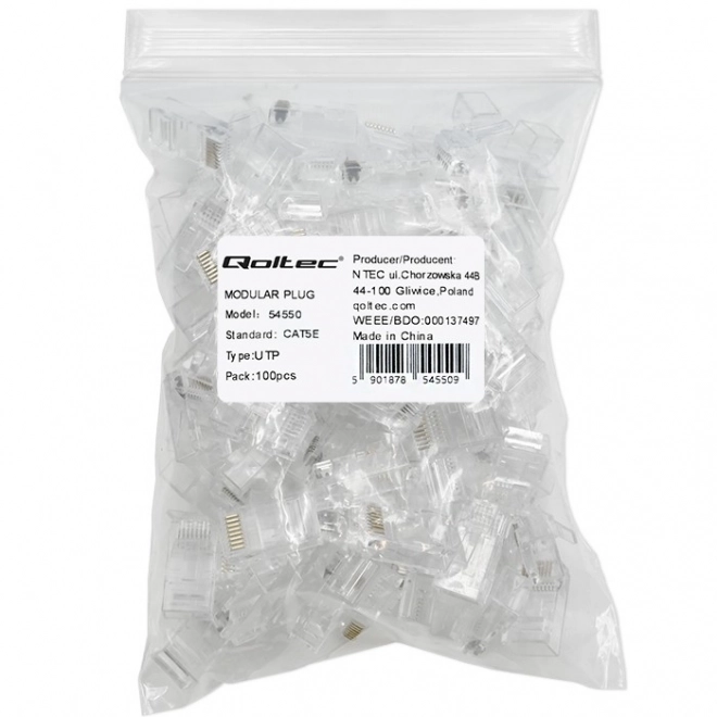 Modulaire connector RJ45 CAT5e UTP vergulde contacten 100 stuks