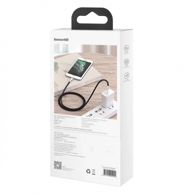 USB-kabel voor Lightning Baseus Cafule, 2,4A, 1m (zwart)