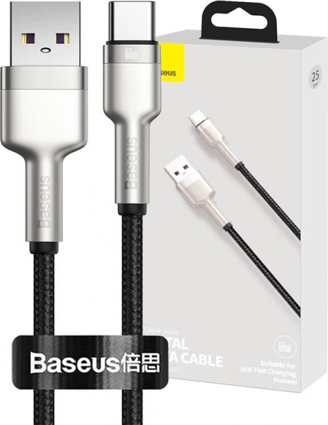 Datakabel BASEUS Cafule USB‑A – USB‑C 66 W, 0,25 m, zwart