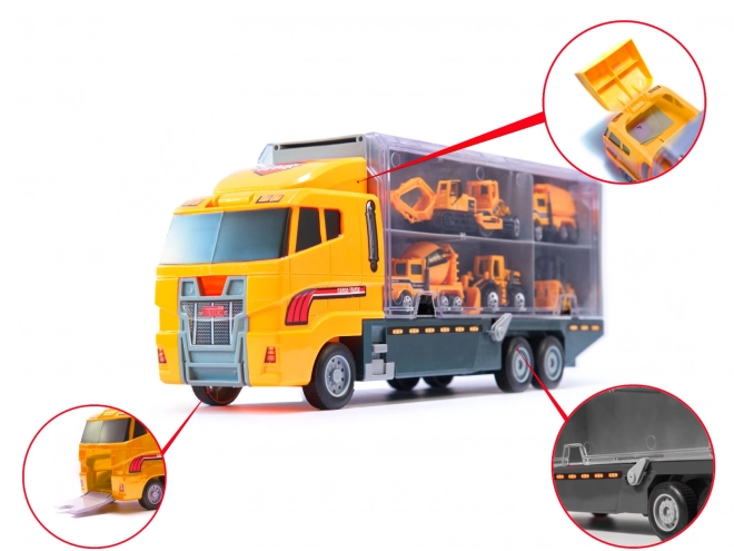 Vrachtwagen met bouwvoertuigen